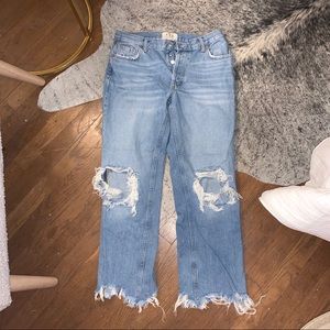 Free People Mid Rise Distressed Straight Jeans